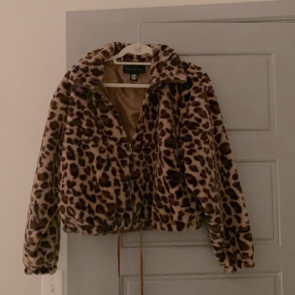 Know One Cares cheetah print teddy coat